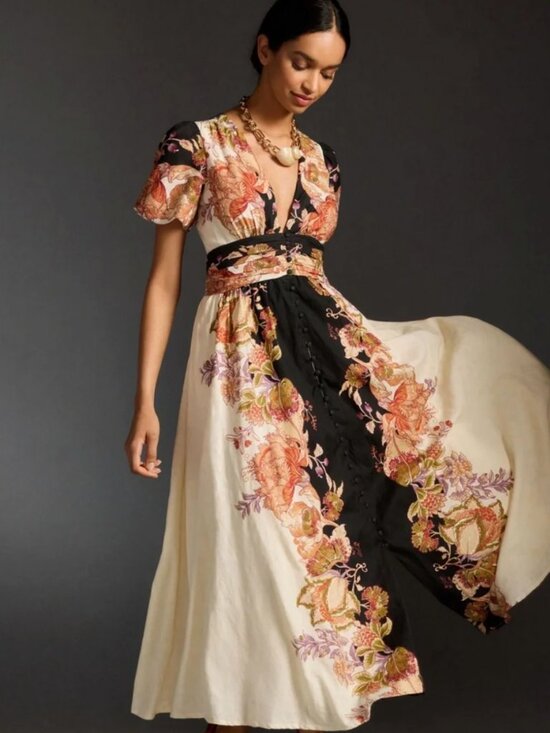 Anthropologie Dresses & Skirts - Anthropologie Cream and Black Floral Midi Dress